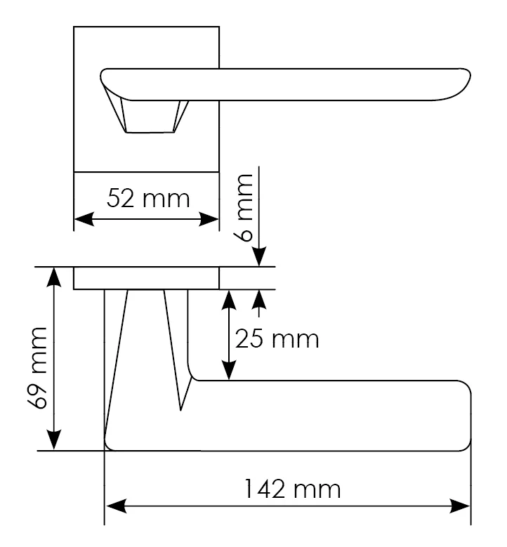Комплект дверных ручек MH-51-S6 SC + сантехническая завертка MH-WC-S6 SC + защёлка бесшумная M1895 SC + петли врезные универсальные MSN 100X70X2.5-4BB SC (2шт), цвет матовый хром фото купить в Чебоксарах