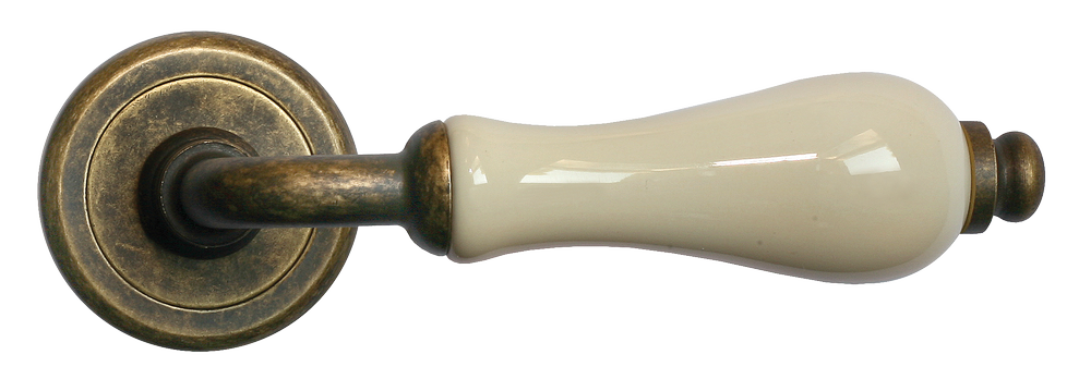 Ручка дверная CERAMICA R4 OBR/CHAMP раздельная на круглой розетке, цвет - бронза/шампань, латунь фото купить в Чебоксарах