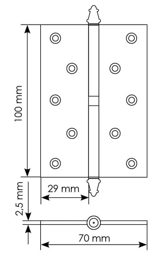 Петля карточная разъемная MSN 100X70X2.5 R COF с подшипником стальная правая, врезная, цвет кофе фото купить в Чебоксарах