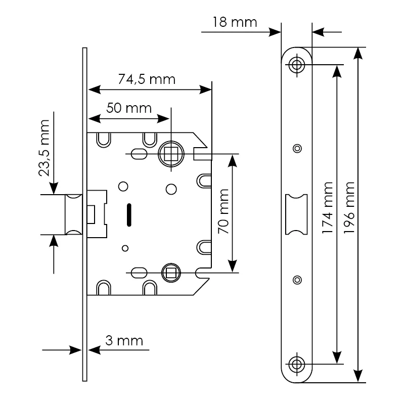Защелка межкомнатная 1870P SN -IND SP-1 с ответной планкой, бесшумная сантехническая, цвет никель фото купить в Чебоксарах