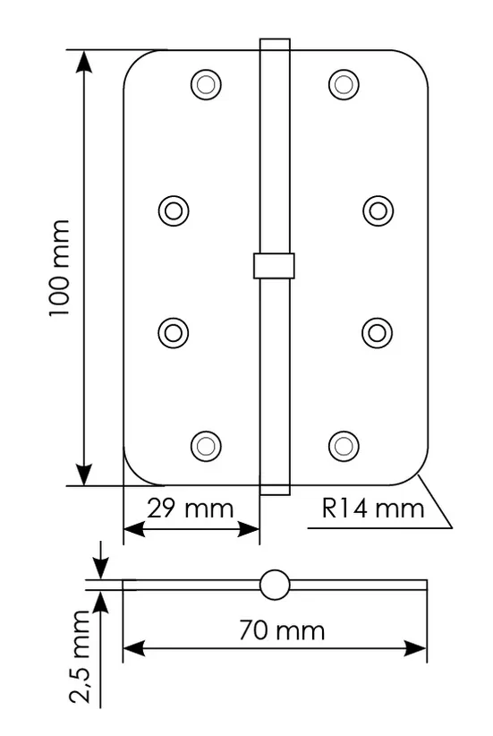 MSD-C 100X70X2.5 AB L, петля стальная скругленная левая без коронки, цвет - бронза фото купить в Чебоксарах