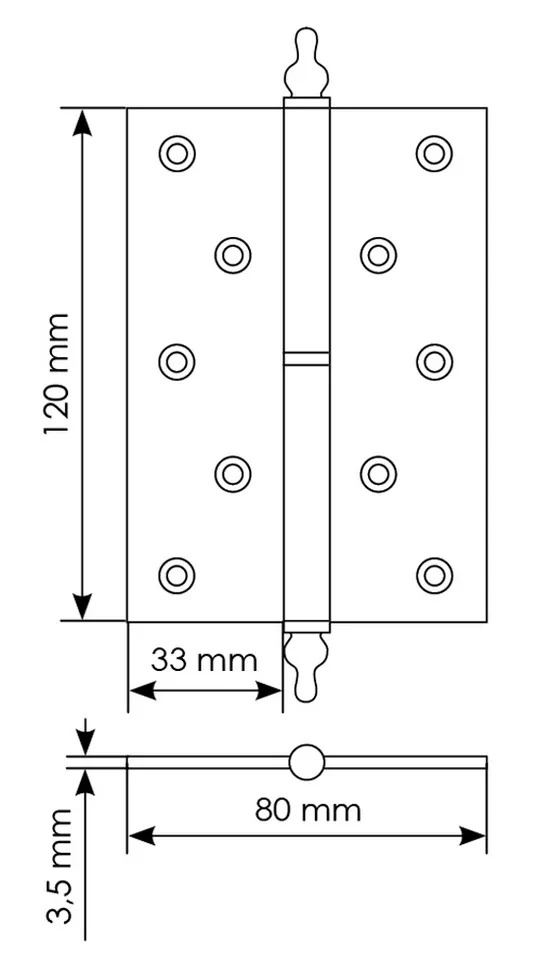 Петля карточная разъемная латунная MB 120X80X3.5 SG L C с коронкой левая, верзная, цвет матовое золото фото купить в Чебоксарах