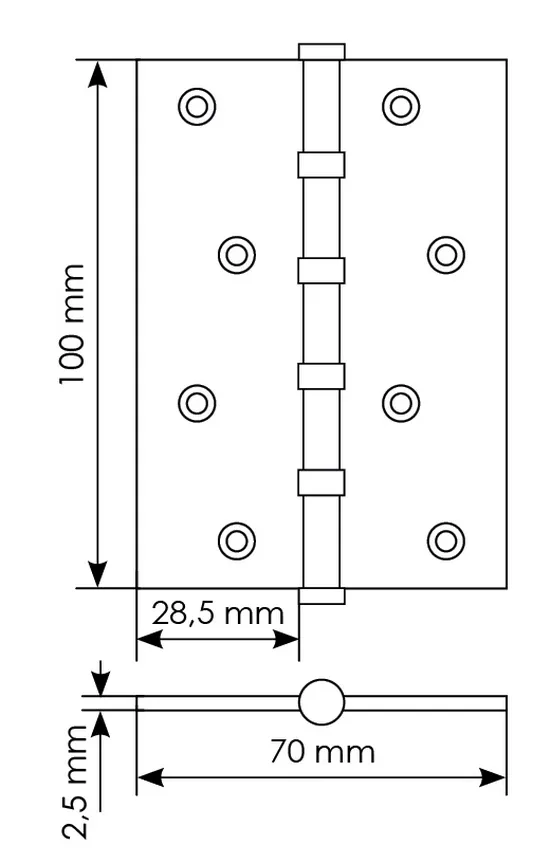 Петля универсальная карточная MS 100X70X2.5-4BB W стальная, врезная, цвет белый, сталь фото купить в Чебоксарах