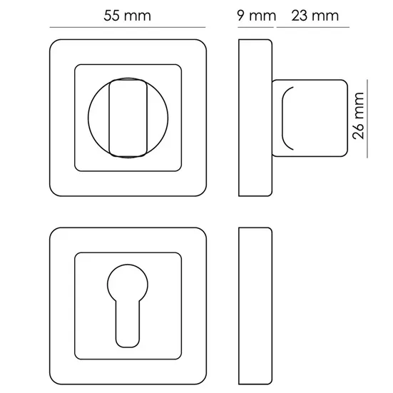 Завертка сантехническая MH-WC-S55 GR/PC квадратная цвет графит/хром фото купить в Чебоксарах